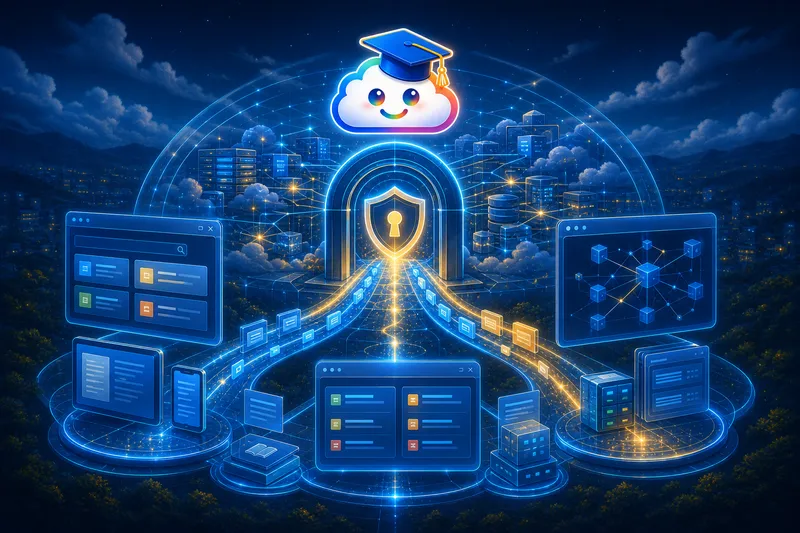 Jimmy Cloud above a secure digital gateway connecting authorised CRM data to customer, partner, and employee portal surfaces